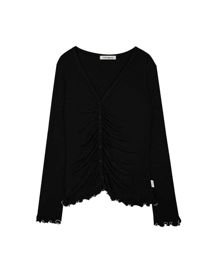 Mireco Asymmetric Shirring Lace Cardigan Black