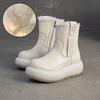Johnature Retro Warm Side Zipper Thick Soled Women's Short Boots Genuine Leather Wool Snow Boots