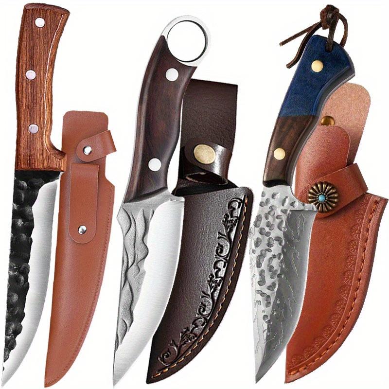 

3 Pcs Multipurpose High Carbon Stainless Steel Kitchen Knife Set Hand Forged Chef Camp Cleaver Boning Slicing Cooking Knives