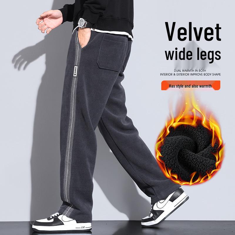 Men's Fleece-Lined Wide-Leg Sweatpants, Winter Sports Casual Pants for Spring/Autumn 2025