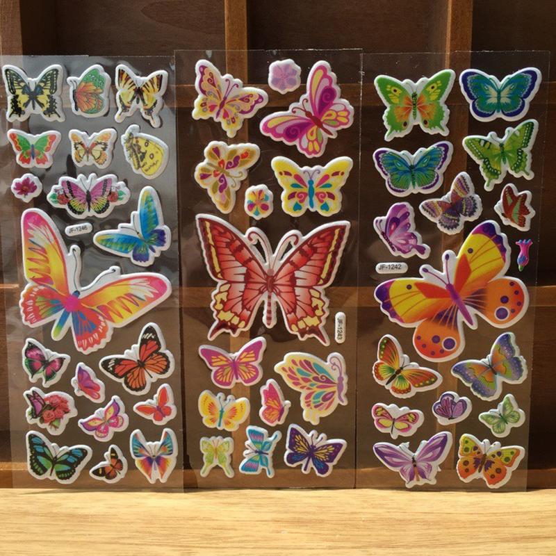 3D Puffy Stickers 6/12 Sheets Pack Random Mixed Butterfly Flower Pattern Bulk Self Adhesive Sticker DIY Scrapbook Decoration ZYF