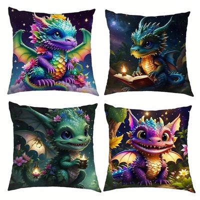 Cute Fantasy Dragons Pillowcase Decor Pattern Cushion Cover Suitable For Sofa Bedroom Car Pillow Cover