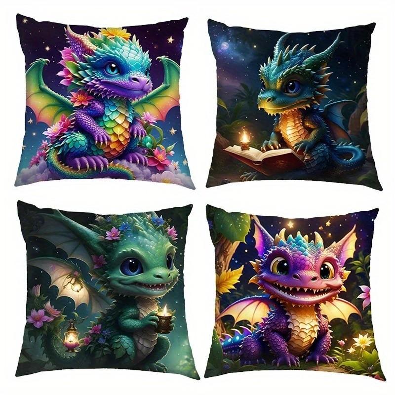 Cute Fantasy Dragons Pillowcase Decor Pattern Cushion Cover Suitable For Sofa Bedroom Car Pillow Cover