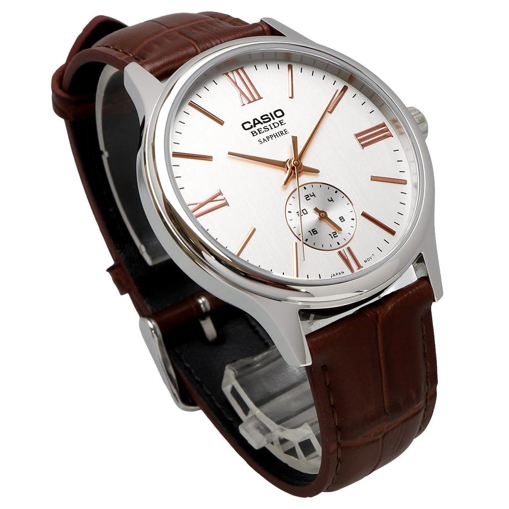 CASIO BESIDE Quartz Sapphire Brown Leather International Model [Casio] Men's Watch, Glass, BMS-100L-5AV, Band, 24-Hour Display, Silver, [Used]