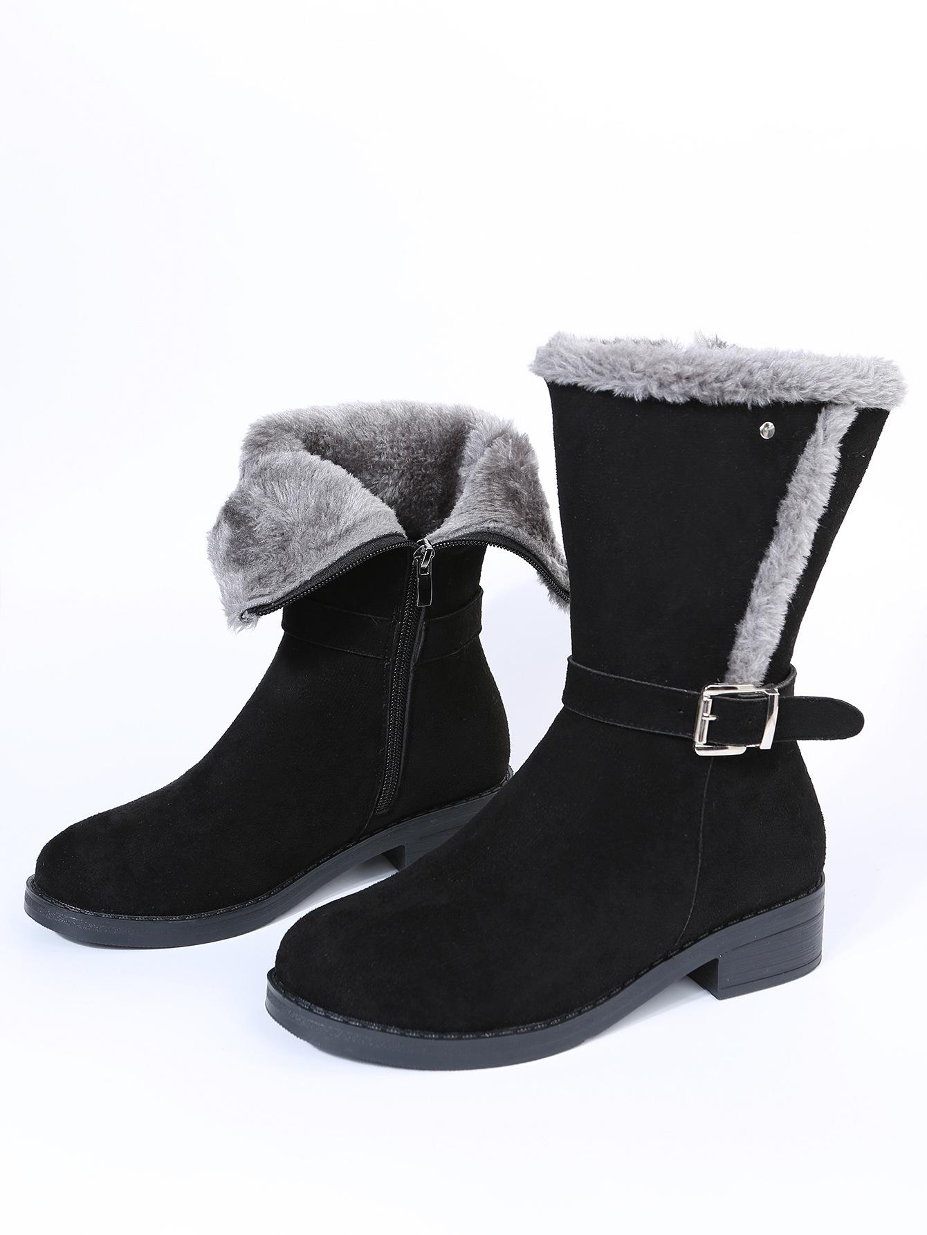 

Модные сапоги женские большого размера осенне-зимние на молнии сбоку средней высоты, утепленные бархатом, хлопковые термосапоги женские 43 чёрный