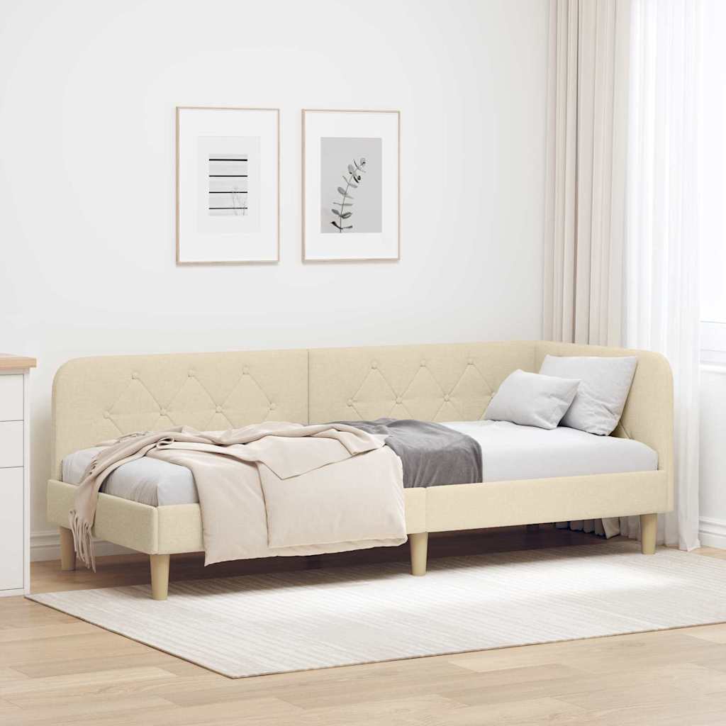 L Shaped Corner Bed Frame Cream 80 X 200 Cm Fabric