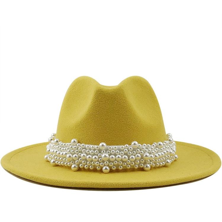 Modern Design Wool Felt Wide Brim Flat Top Hat Formal Fashion Women Fedora Hat