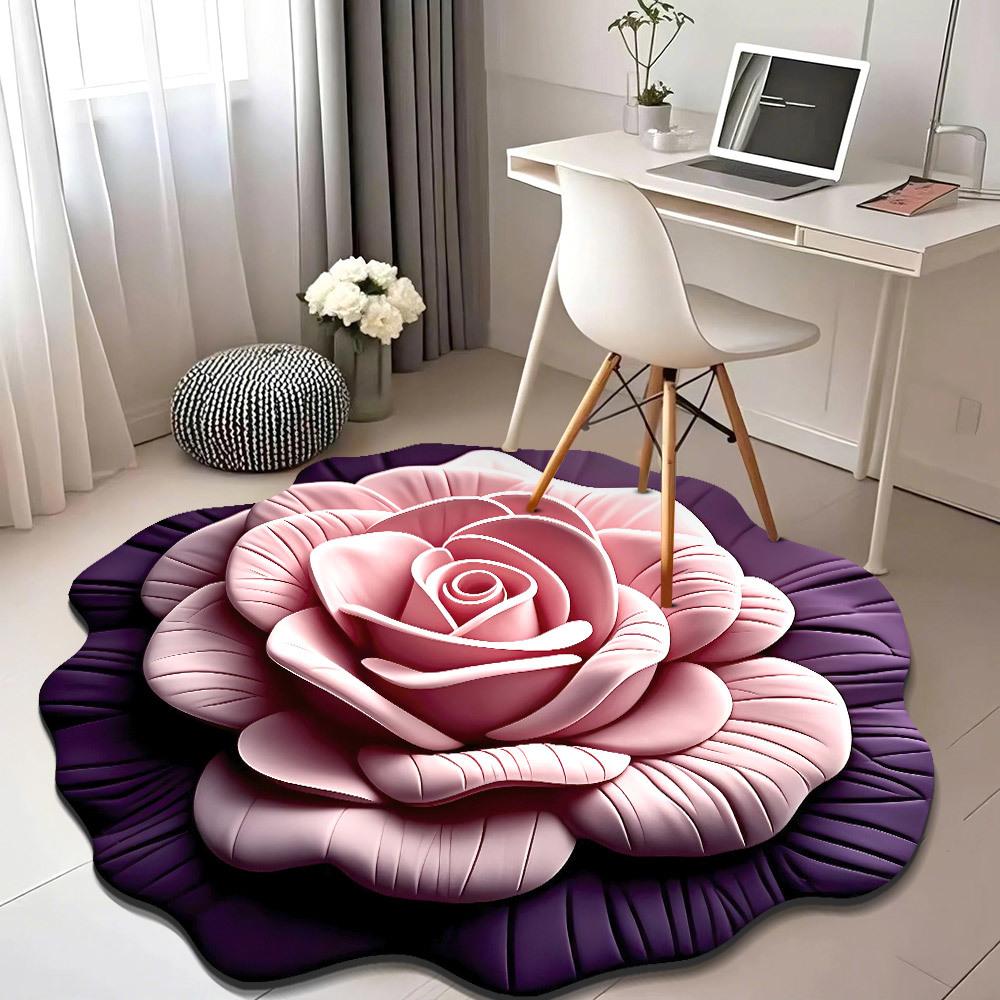 Home Living Room Home 3d Three-dimensional Floor Mat Flower Floor Mat Crystal Velvet Carpet Round Peony Petal Shaped Mat