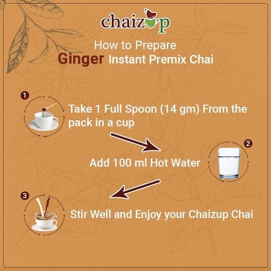 Chaizup Premium 1 Min Instant Ginger Tea Premix - 1kg Poly | Ginger Flavours | Approx. 72 Servings | 1kg