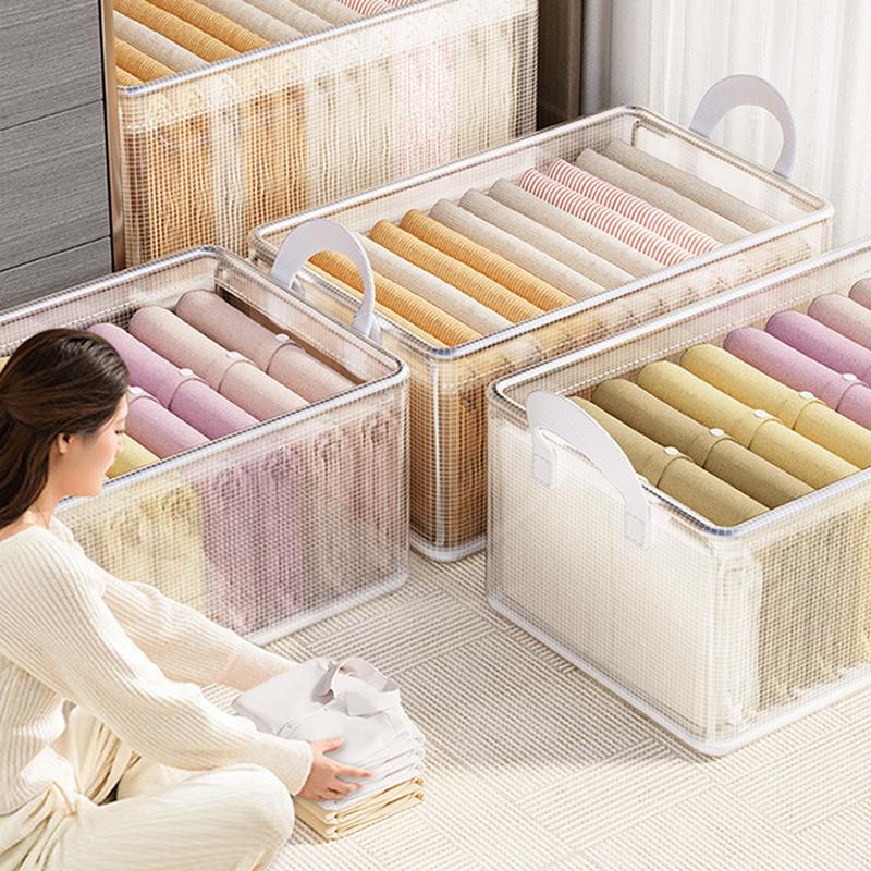 Cesto transparente de pvc para armazenamento de roupas, caixa de armazenamento de roupas íntimas, estrutura de aço inoxidável, organizador de guarda-roupas, caixa de pano à prova d'água