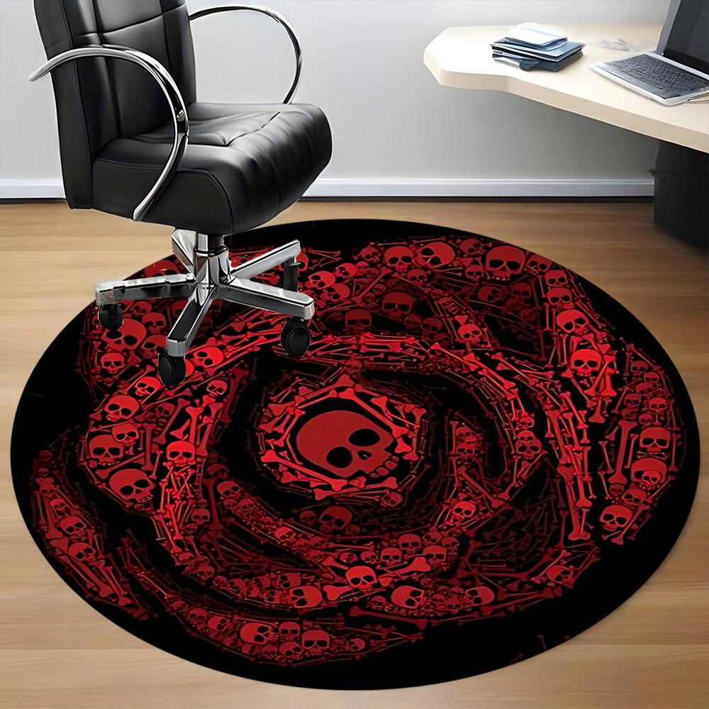 1pc Skull Pattern Carpet, Round Non Slip Durable Large Size Office Carpet, Suitable for Office