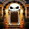 Front Door Background Decor Halloween Giant Skull Banner, Spooky Skeleton Porch Hanging Creative Scary Entrance Banners for Yard, Outdoor Party