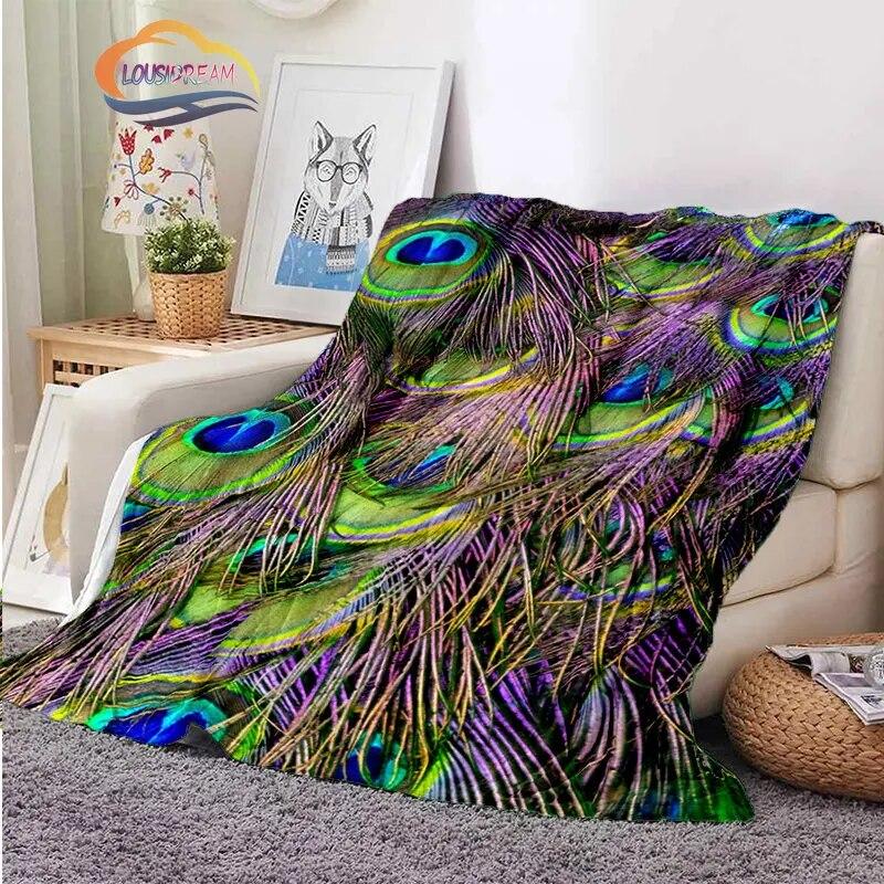 Peacock Feather Flannel Blanket Children's Blanket Sofa and Bed Warm Blanket Office Blanket Portable Travel Camping Blanket
