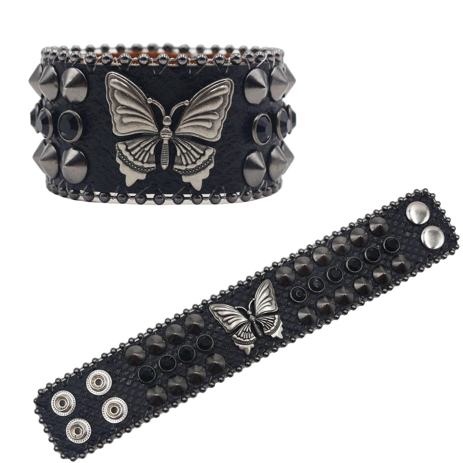 

Американский браслет с заклепками из стразов, декоративный браслет в стиле панк-готика с бабочками, персонализированные украшения