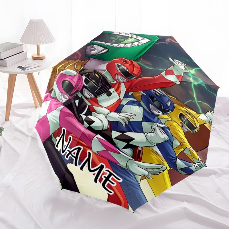 Personalized Name Mighty Morphin Power Rangers Print Umbrella - Automatic Open/Close, Eight-Rib Durable Frame, Automatic Folding Umbrella
