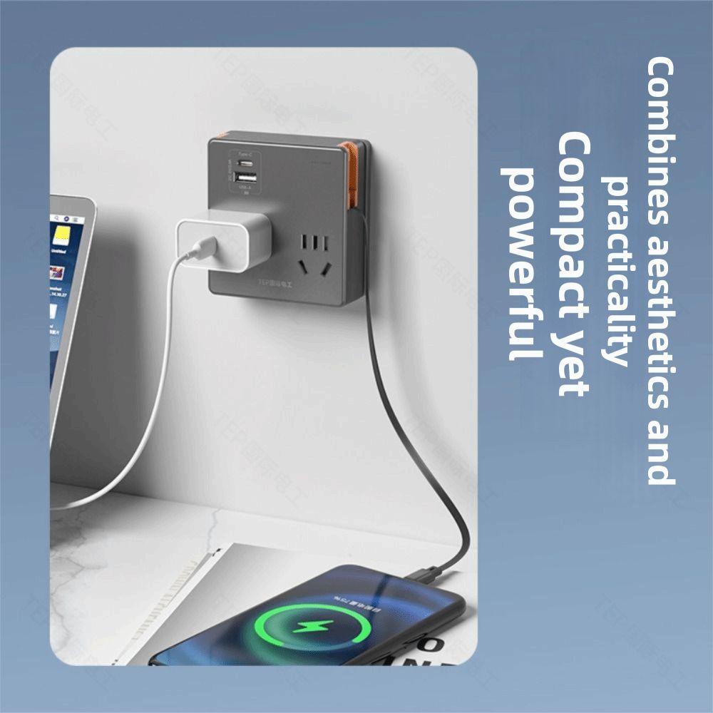 Compact Size Flat Plug Power Strip Widely Outlets USB C Ports Power Expander Space Saving Socket Extender Multi Device Charging