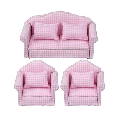 Soft Fabric Miniature Sofa Set With Cushions For 1/12 Doll House Accessories Living Room Scene Display Decoration