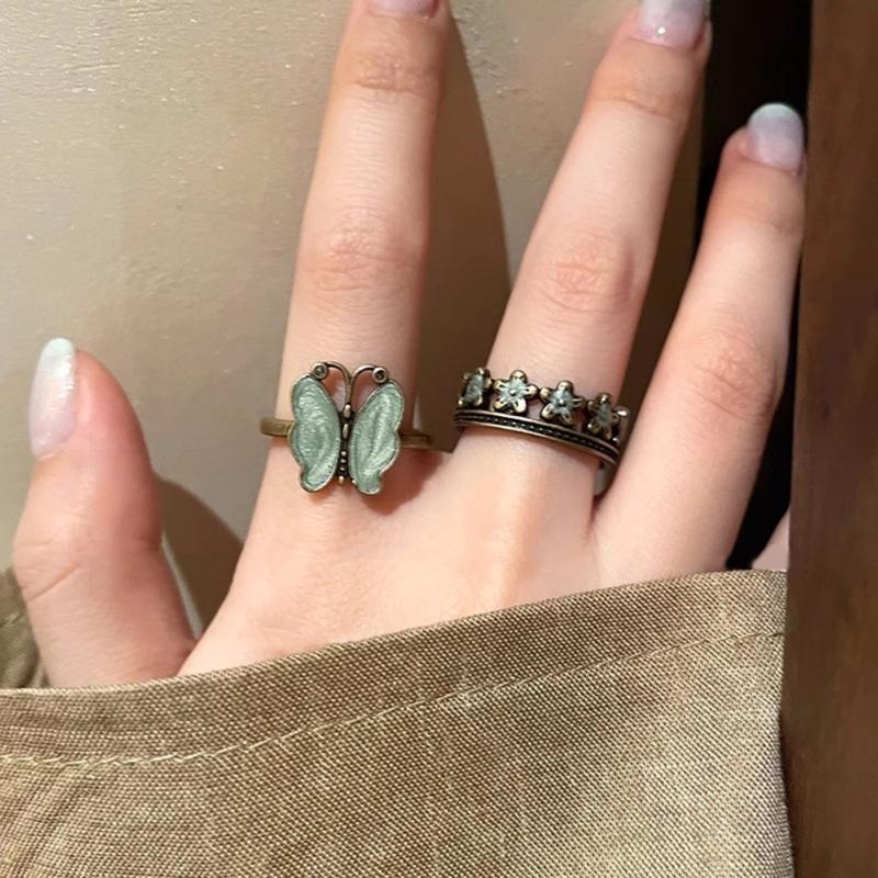 Unique Butterfly Flower Ring Retro Style Statement Pieces For Fall Winter Outfits Fashion Jewelry Gift
