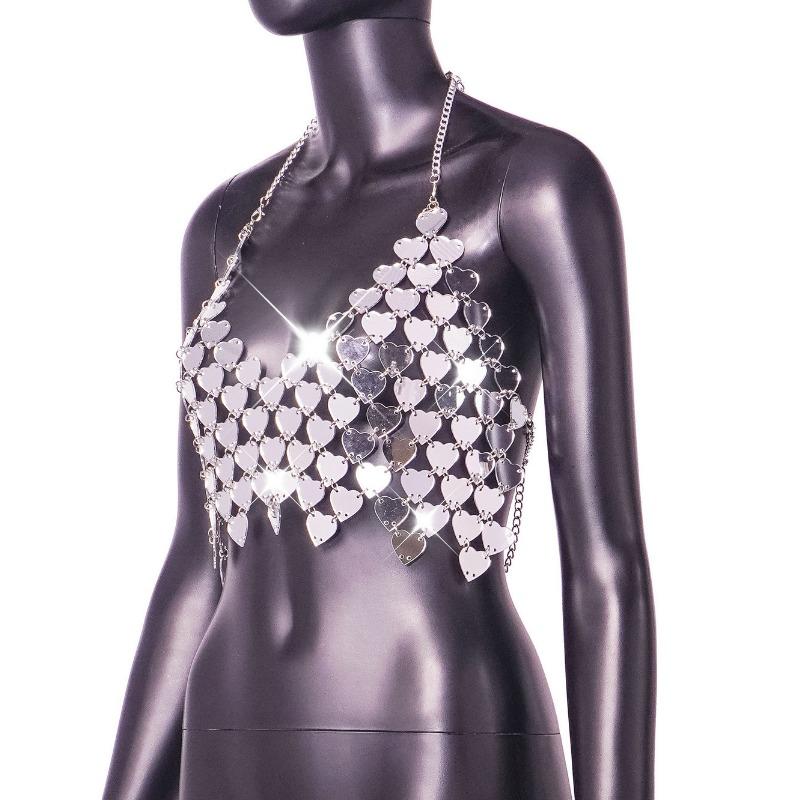 Heart Sequin Halter Neck Body Chain Crop Top