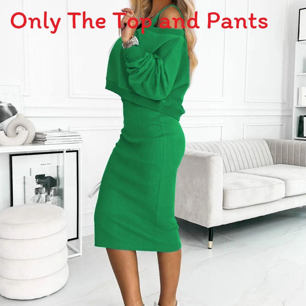 Elegant 3d Effect Polyester Dress Suit With Long Sleeve Vneck For Women