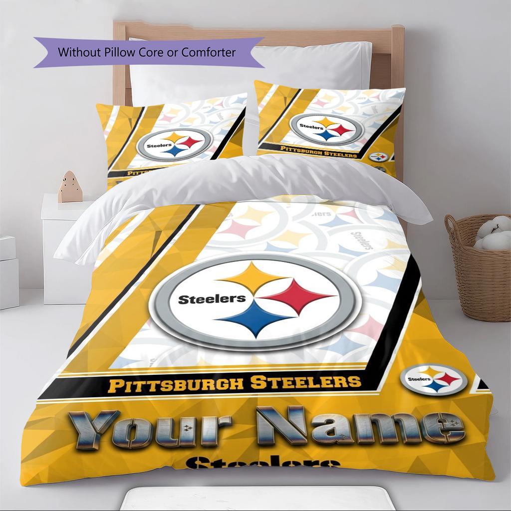 Naam Op Maat Pittsburgh Steelers Patroon Beddengoed Set Dekbedovertrek Kussensloop Huisdecoratie Cadeau (1 dekbedovertrek + 2 kussenslopen, zonder binnenkussen)