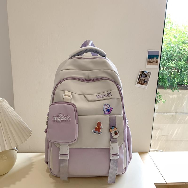 Female Color Block Backpack Student Campus Schoolbag Male Large Capacity Backpack with Coin Purse