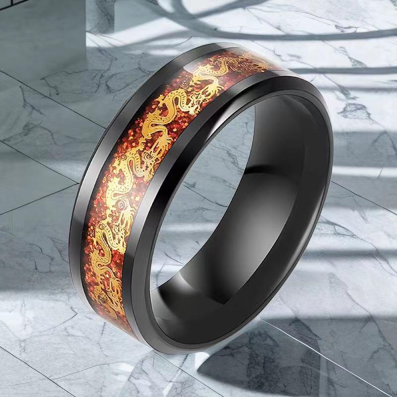 Men's High-End Chinese Dragon Titanium Steel Ring - Fashionable, Non-Fading, Stainless Steel Jewelry