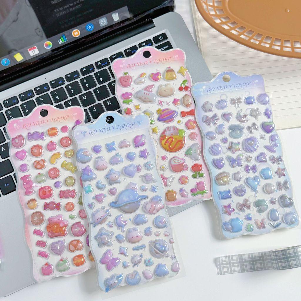 Cartoon 3D Relief Fun Stickers 4 Pieces Cute Waterproof Decorative Stickers for Kids' DIY Decoration BulingBulingStickers Store