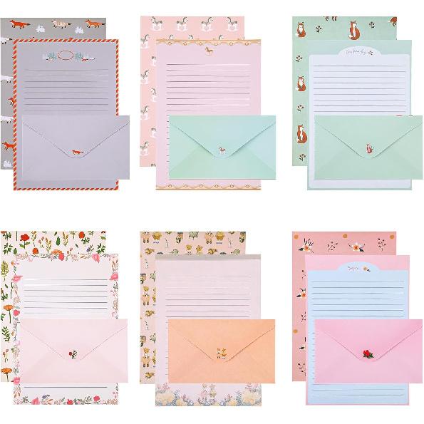 54Pcs Stationary Paper and Envelopes, Letter Writing Paper, Cute Writing Stationery Warm Floral Themed Stationary Kit, Lined Papers for Invitations
