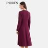 PORTS 2025 Autumn Pleated Waist V-Neck Midi Dress