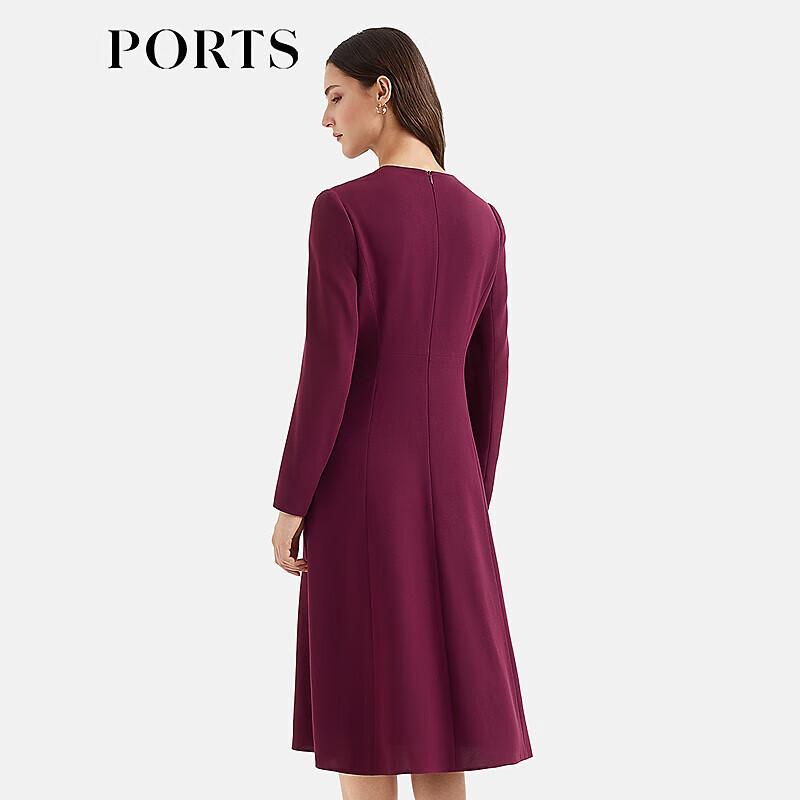 PORTS 2025 Autumn Pleated Waist V-Neck Midi Dress