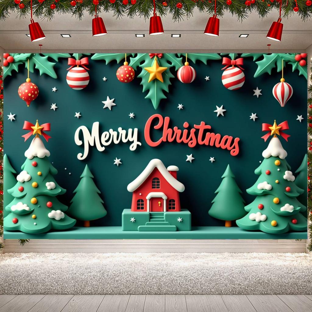 Christmas Decoration Banner Red Ornaments Xmas Banner Christmas Banner Colorful Decor Christmas Backdrop For Home Decoration