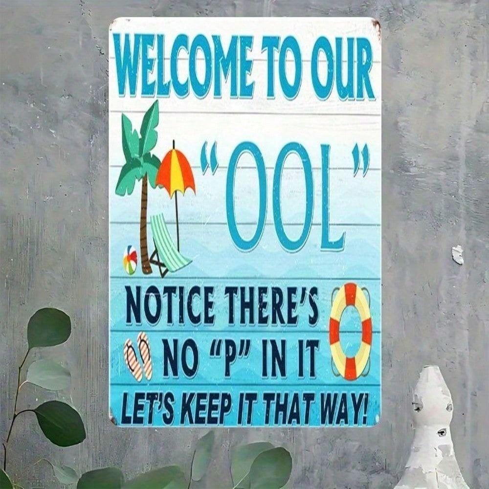 

Pool Rules No Letter P Tropical Palm Metal Wall Poster for Patio