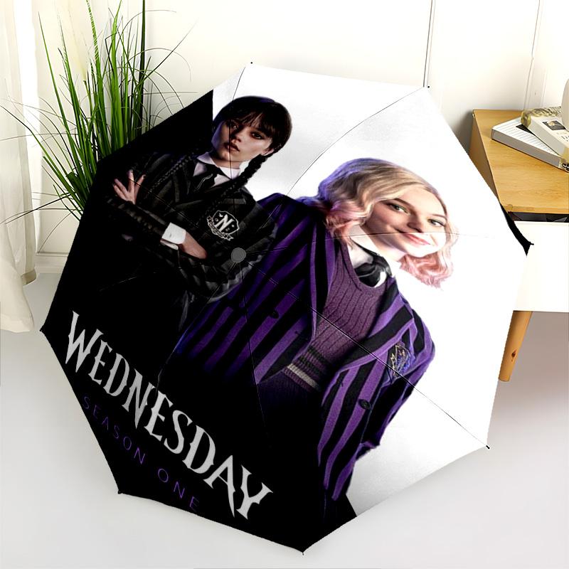 Wednesday Dark Legacy Folding Umbrella 8 Paraphenoid Bones Suitable For All Seasons Umbrella Three Folds Umbrella