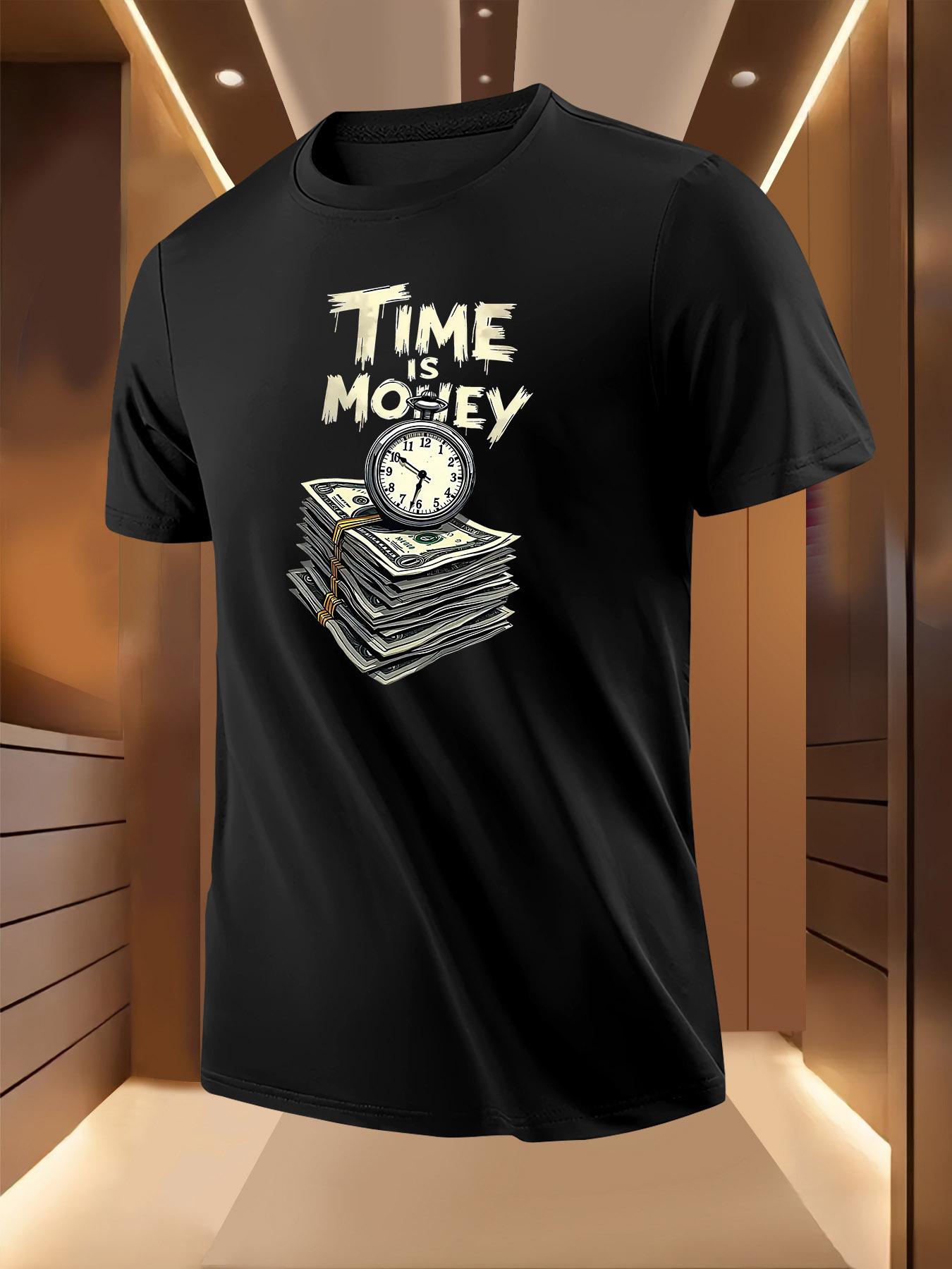 Crew Neck Tshirt with  Time is Money  Print XXXL