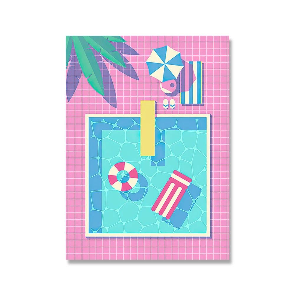 Nordisk Blå Simbassängfest Konst Affisch Tryck Kvinna Fritidsliv Semester Dykning Canvas Målning Mural Badrum Sim Heminredning