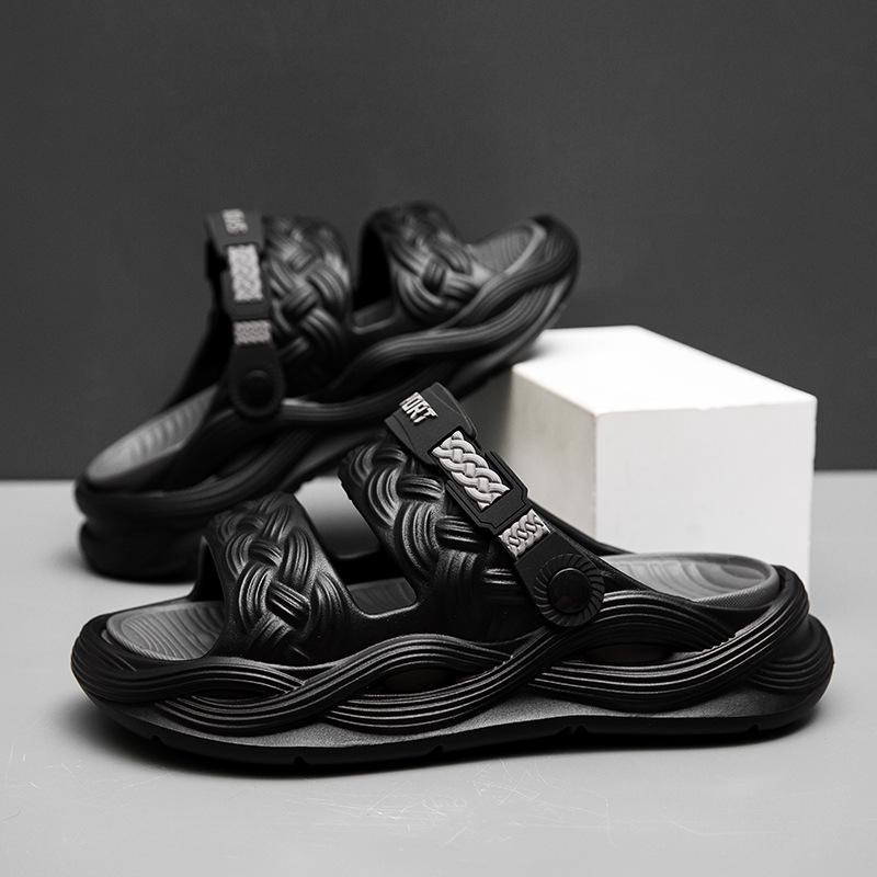 Men s Cloud-Feel Outdoor Slip-On Flip-Flops: Large Size Summer Sandals with Fashionable Thick Soles 40/41 серый/чёрный
