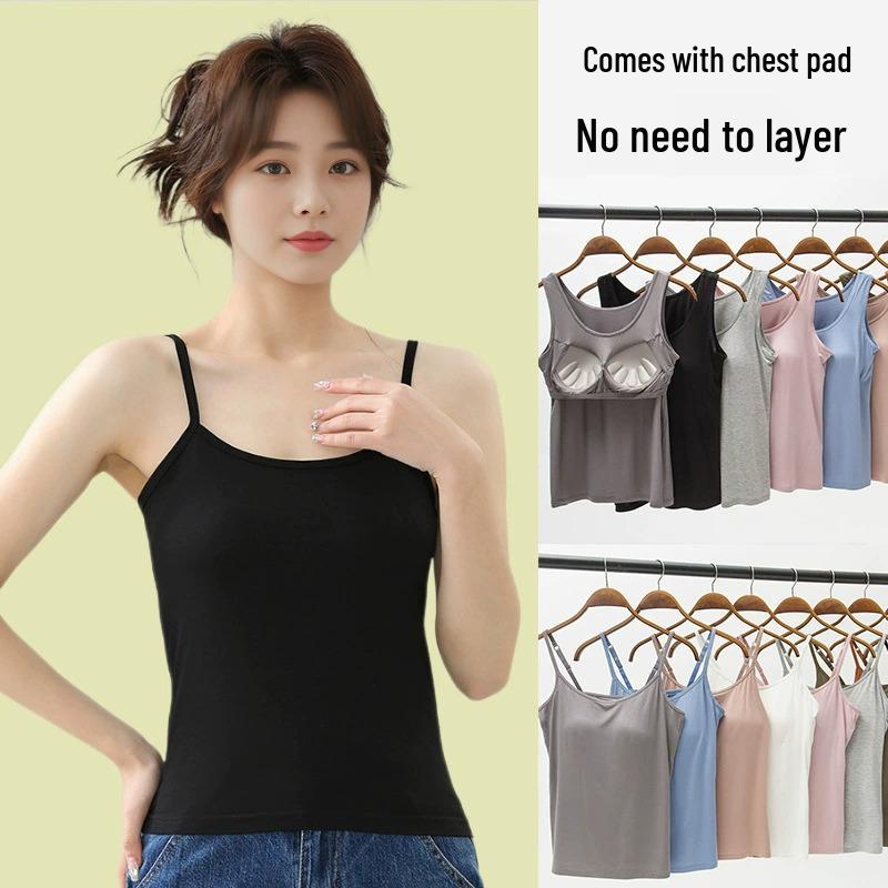 Modal Women's Wireless Strappy Tank Top with Built-in Bra Cups for Yoga