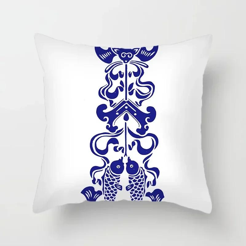 40/45/50/60Cm Blue Geometric Floral Printed Pillow Case Soft Cushion Cover For Home Sofa Car Bedroom Pillow Covers