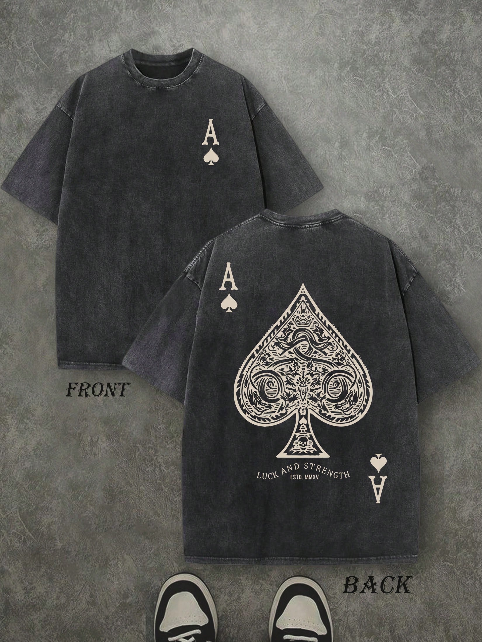 

Vintage Washed Ace of Spades Gothic Ornate Print Oversized Cotton TShirt Dark Grunge Aesthetic Tee for Streetwear Fans S
