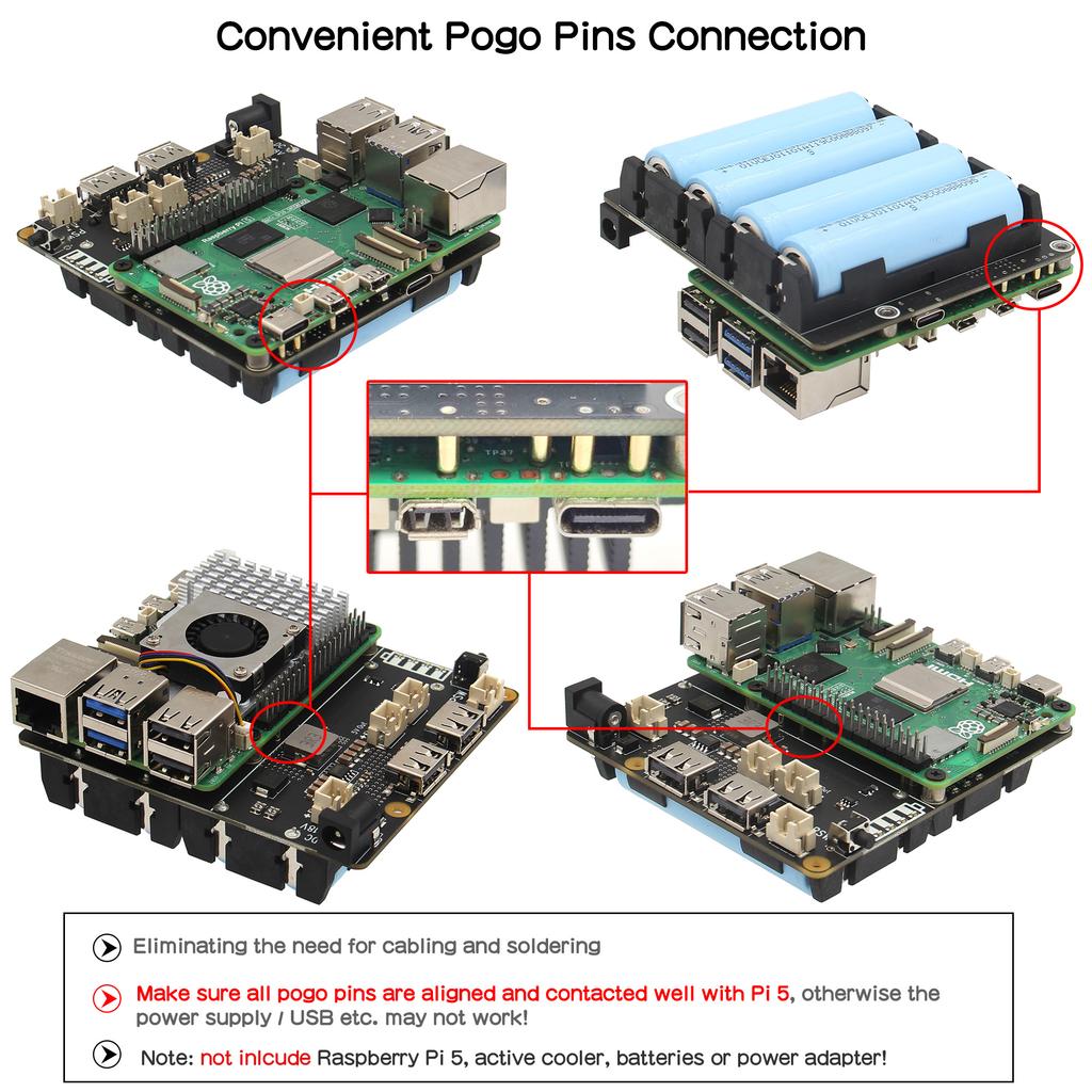 Geekworm X1202 UPS & Power Management Board with 4 cell 18650 battery holder for Raspberry Pi 5