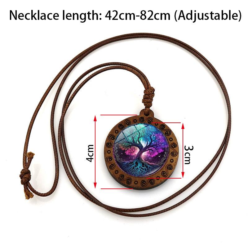 Colorful Tree of Life Wooden Pendant Necklace Women's Versatile Jewelry European and American Vintage Sweater Chain