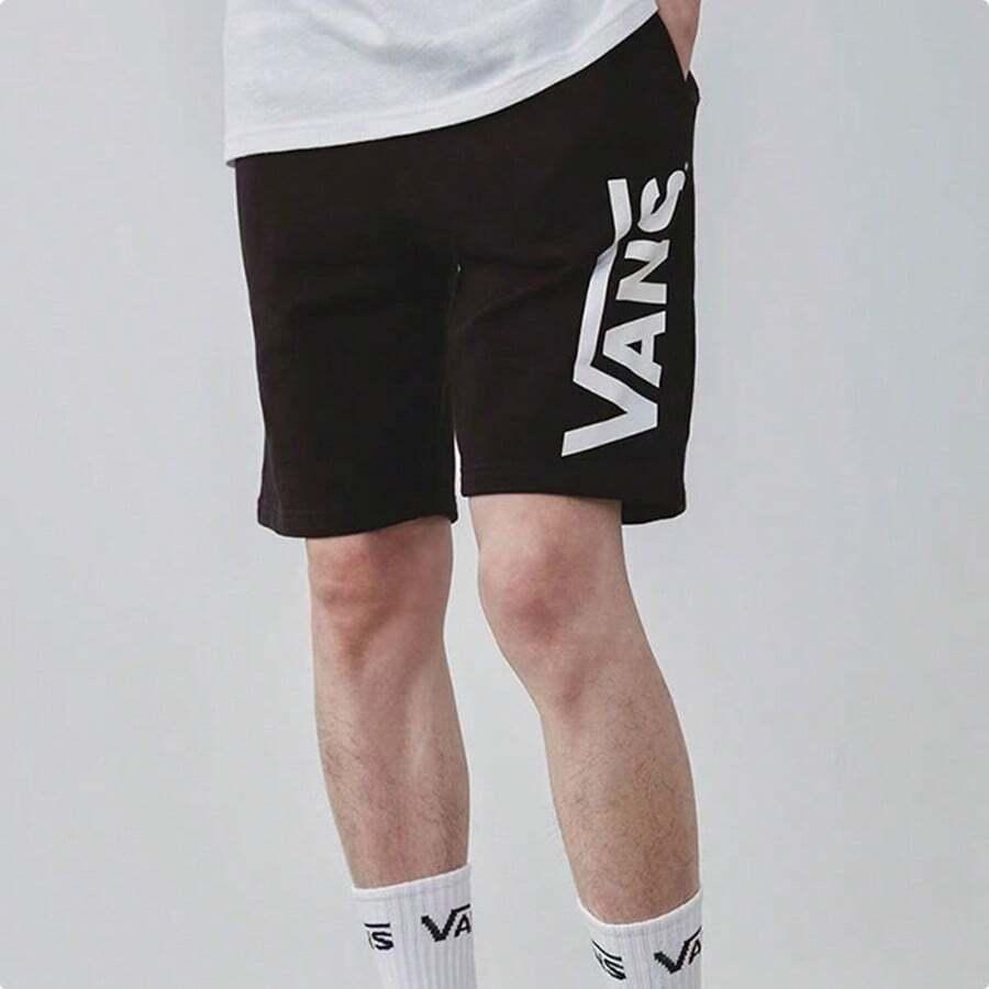 Vans Large Logo Print Knit Drawstring Shorts Men Shorts Black VN0A4RB4BLK