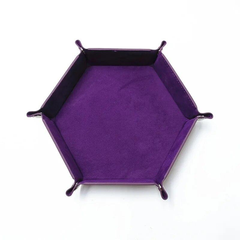 1 Pc PU Leather Velvet Folding Storage Tray Hexagonal Dice Tray Holder Storage Box Plain Desktop Storage Basket For Dice Games