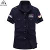 Plus Size 6xl Mens Pilot Shirt Short Sleeve Patchwork Pocket Shirts Men Army Military Shirts Male