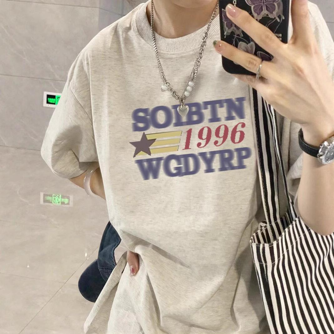 

Pure cotton white gray short-sleeved t-shirt women s new summer design sense niche oversize trendy brand letter clothes m (recommended 40-52.5kg )
