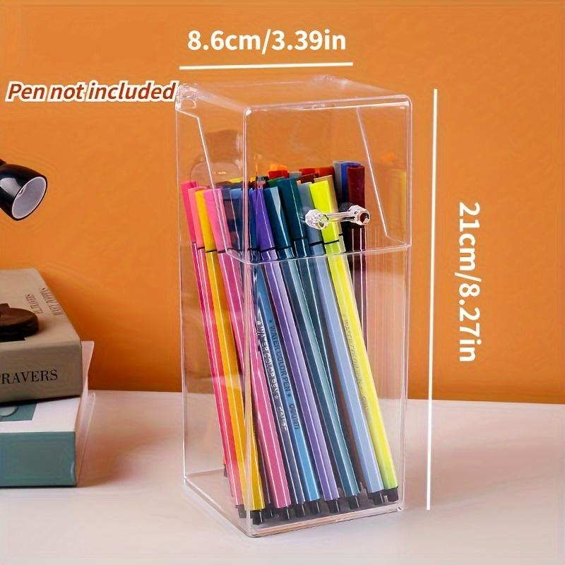 1 Acrylic Pen Holder Makeup Brush Holder Pencil Organizer Clear Stationery Storage Box Makeup Organizer with Lid Dust-proof Case