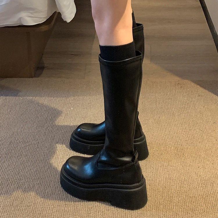 

Сапоги Женские новые длинные сапоги Осень платформа Майяр высокие сапоги Черные сапоги средней высоты 40