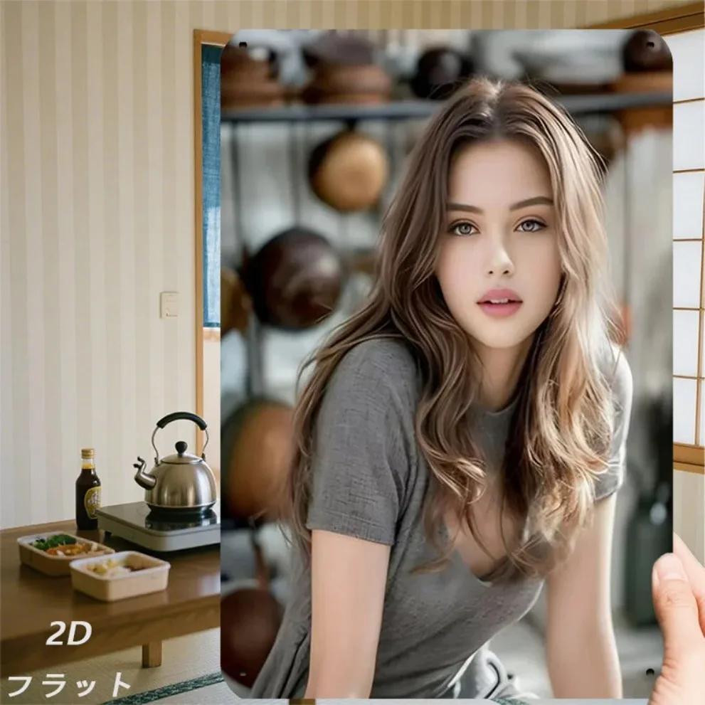 

Винтажное скандинавское настенное искусство, металлическая табличка - Ретро портрет девушки, жестяной декор для гостиной, спальни, бара, кафе 20x30cm（7.8x11.8inch）