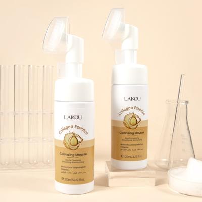 Kollagen Essenz Reinigungsmousse 120ml - Gesichtsreiniger zur Porenreinigung, erfrischende Hautpflege mit Silikon-Massagebürste
